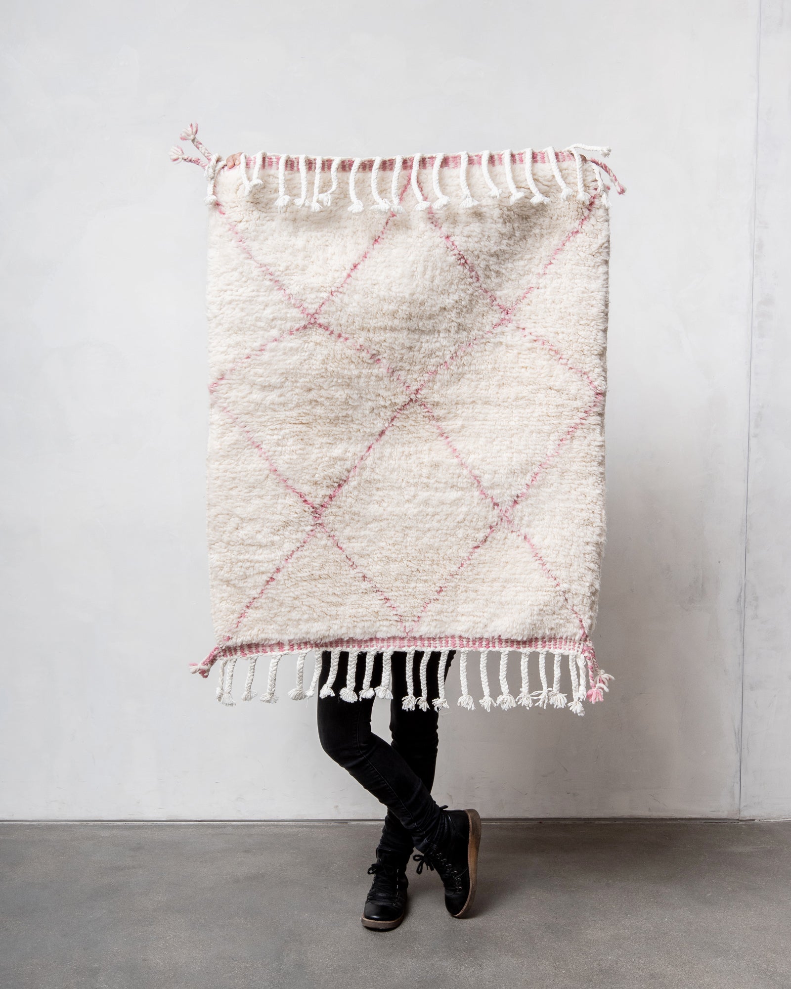 Modern, designer, handcrafted Berber rug from Morocco. Beniourain carpet with beautiful colours and patterns and fluffy wool texture.